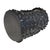 A sculptural black faux bois concrete planter modeled as a hollowed horizontal log, with pronounced bark-like texture,...