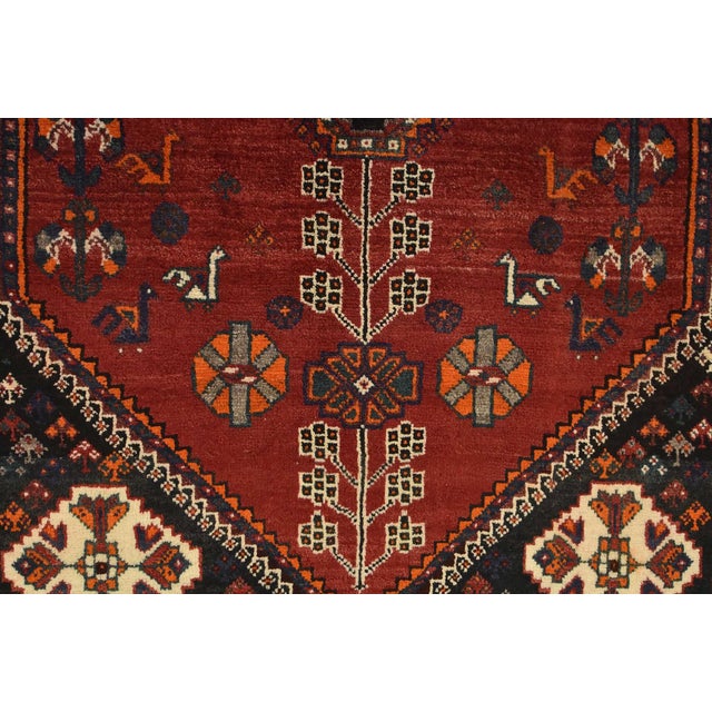 Red Shiraz Rug 3’4” X 5’7” Red Wool Vintage Tribal Hand-Knotted Oriental Carpet For Sale - Image 8 of 13
