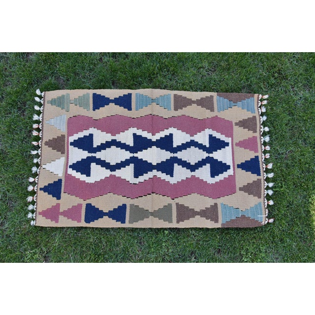 Textile 1980s Rustic Blue Flamestich Kilim For Sale - Image 7 of 7