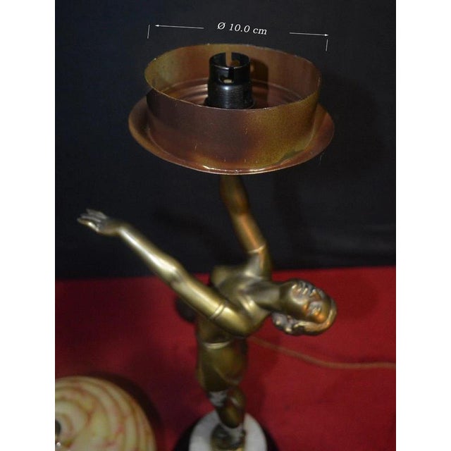 1930s Art Deco French Bronze Figural Dancer Table Lamp with Glass Globe,1930s For Sale - Image 5 of 18