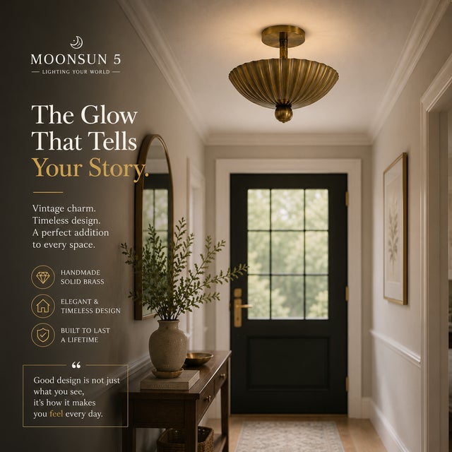 Bring timeless elegance into your home with this handcrafted scalloped brass flush mount ceiling light — a perfect blend...