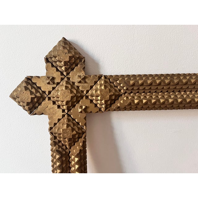 Large Antique Tramp Art Frame with Gilded Finish, 1890s For Sale - Image 4 of 5