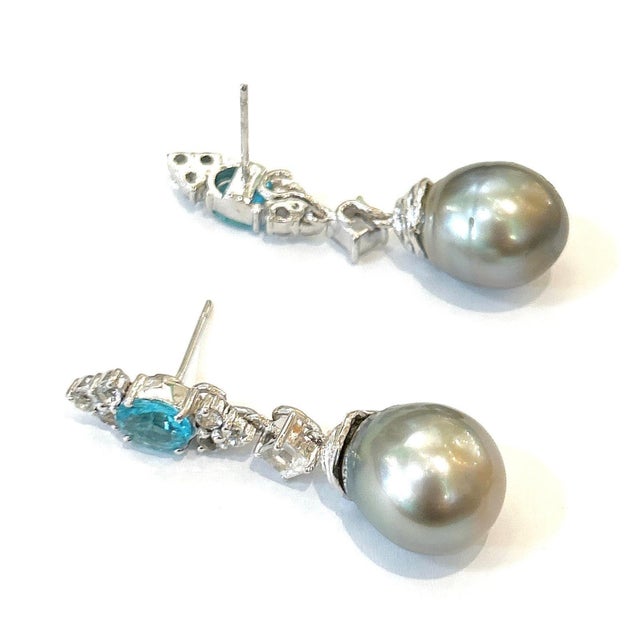 Early 21st Century Bochic "Orient" Vintage Blue Appetite & White Topaz Earrings Set 18K Gold&Silver For Sale - Image 5 of 18