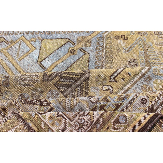 Hand Knotted Vintage Persian Shiraz Rug Tri-Medallion Design in Lavender and Olive 6'7 X 9'5 For Sale - Image 11 of 13