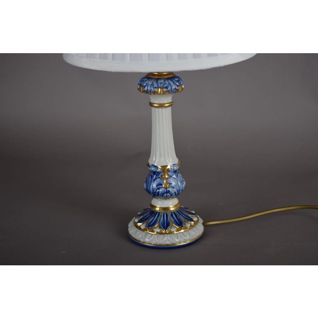Blue & White Ceramic Table Lamp with Gilded Details, 1970s For Sale - Image 9 of 12