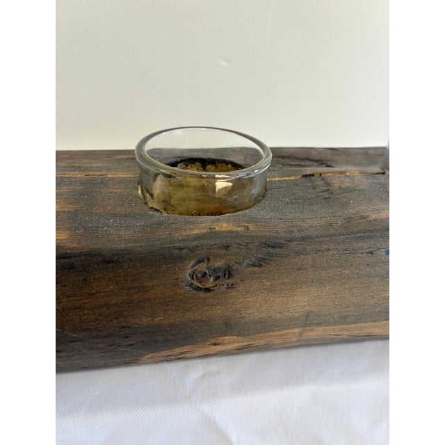 Late 20th Century Vintage Rustic Wooden Candle Holder With Glass Inserts For Sale - Image 5 of 10