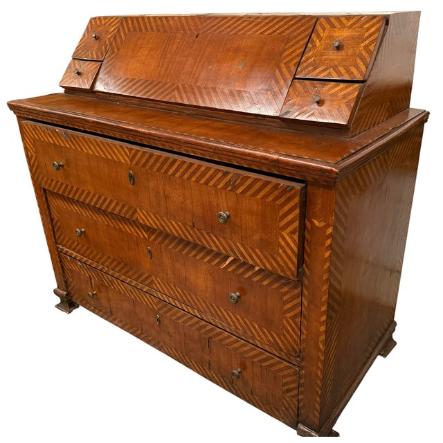 18c Style Italian Marquetry Inlaid Secretary Desk For Sale - Image 10 of 10