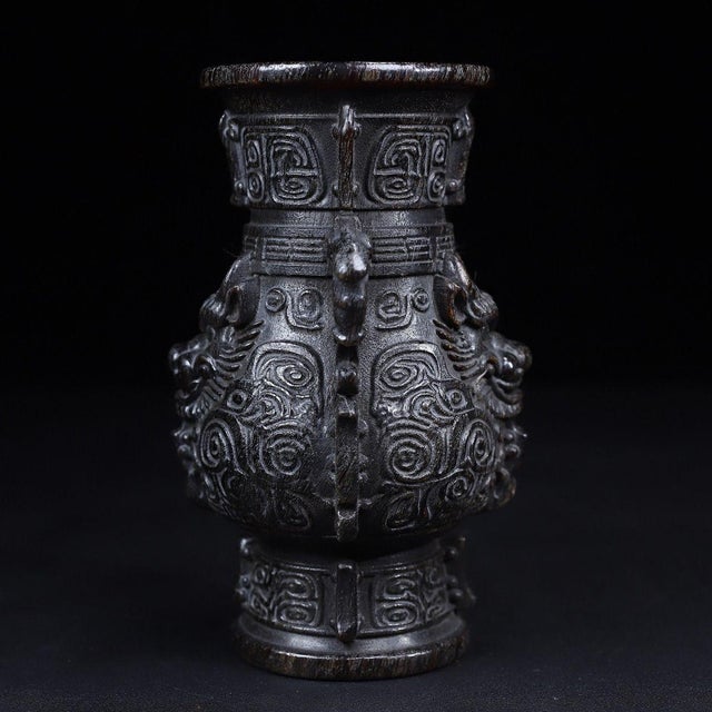 Plastic Late 19th Century Pair of Carved Faux Horn Beast-Face Vases With Handles For Sale - Image 7 of 10