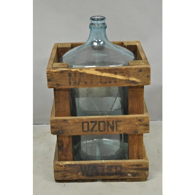 Vintage Great Bear Blue 5 Gallon Glass Carboy Jug in Wooden Crate For Sale - Image 10 of 13