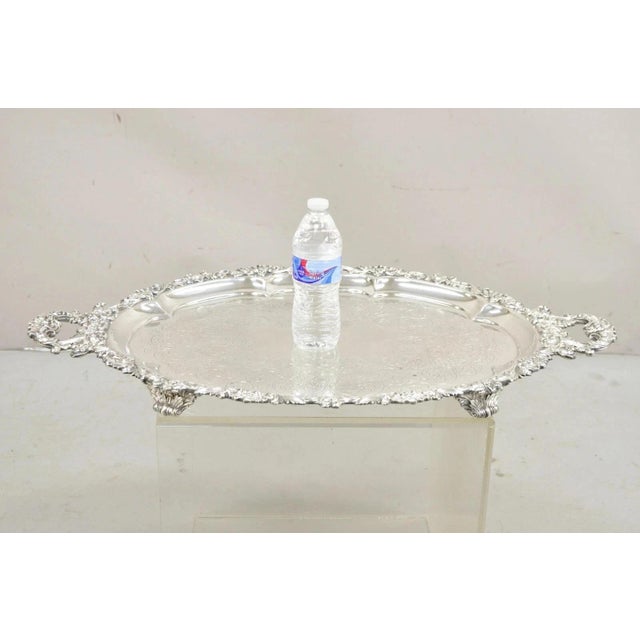 Antique Victorian English Sheffield Ornate Oval Footed Serving Platter Bar Tray For Sale - Image 10 of 11