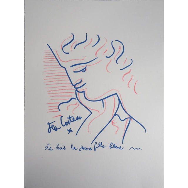 Jean Cocteau, The Young Blue Girl, Original Lithograph For Sale - Image 6 of 6