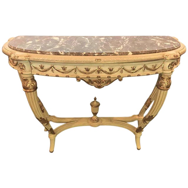French Maison Jansen Ribbon Form Gilt Gold Demilune Console or Serving Table For Sale
