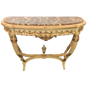 French Maison Jansen Ribbon Form Gilt Gold Demilune Console or Serving Table