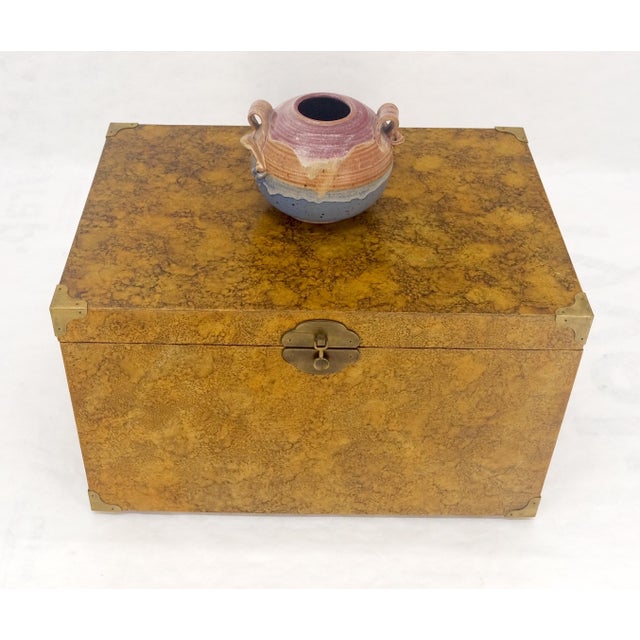 Faux Tortoise Finish Hand Painted Decorated Campaign Style Trunk Box MINT For Sale - Image 15 of 16