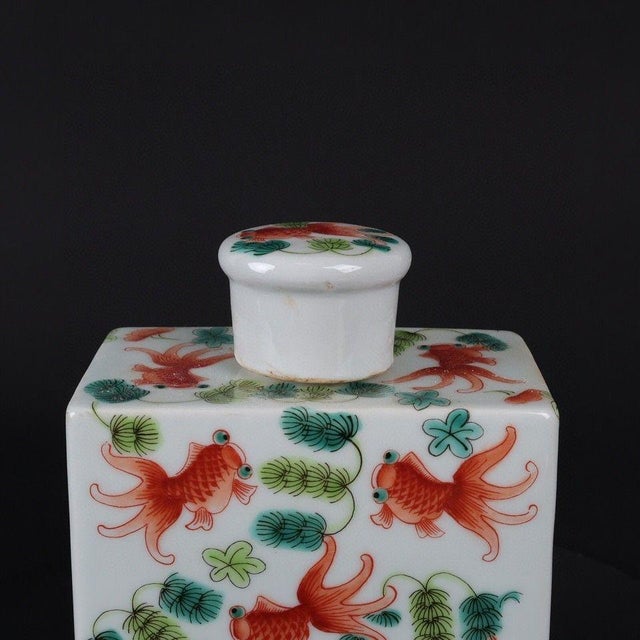 Vintage Famille Rose Tea Jar With Goldfish Motif For Sale - Image 9 of 9