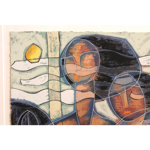 This serigraph, or silkscreen print is signed and numbered by He Neng, born 1942 in China. Titled 'Waterfront' and...