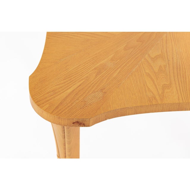 1940s Vintage Art Deco Swedish Square Beech Scalloped Table For Sale - Image 9 of 10