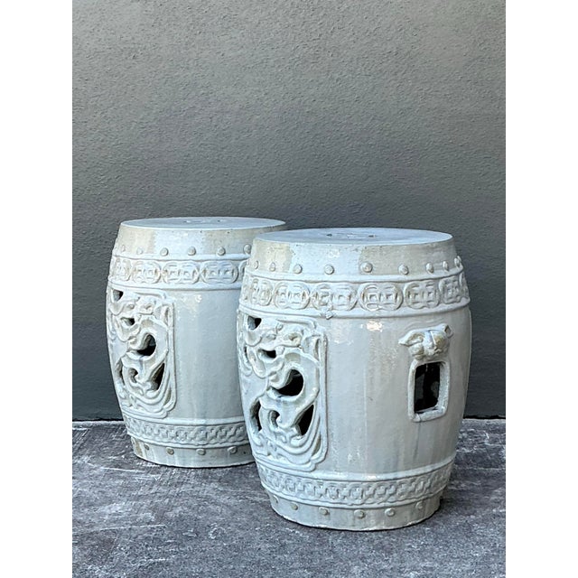 Vintage Glazed Ceramic Garden Stools - A Pair For Sale - Image 12 of 12