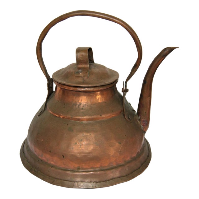Antique Primitive Copper Kettle With Lid For Sale