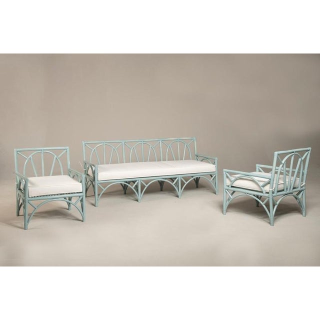 Light Blue-Gray Bamboo Sofa with White Cushions from Vivai del Sud, 1980s For Sale - Image 3 of 18
