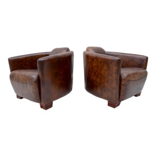 Pair of Leather Aviator Club Chairs For Sale