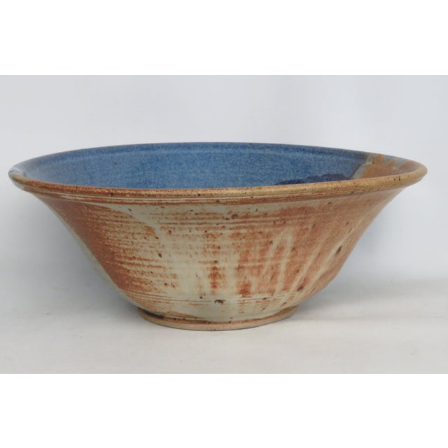 Ceramic Large Ceramic Centerpiece Bowl Wide Flared Rim and Speckled Blue Red Glaze 5000b For Sale - Image 7 of 17