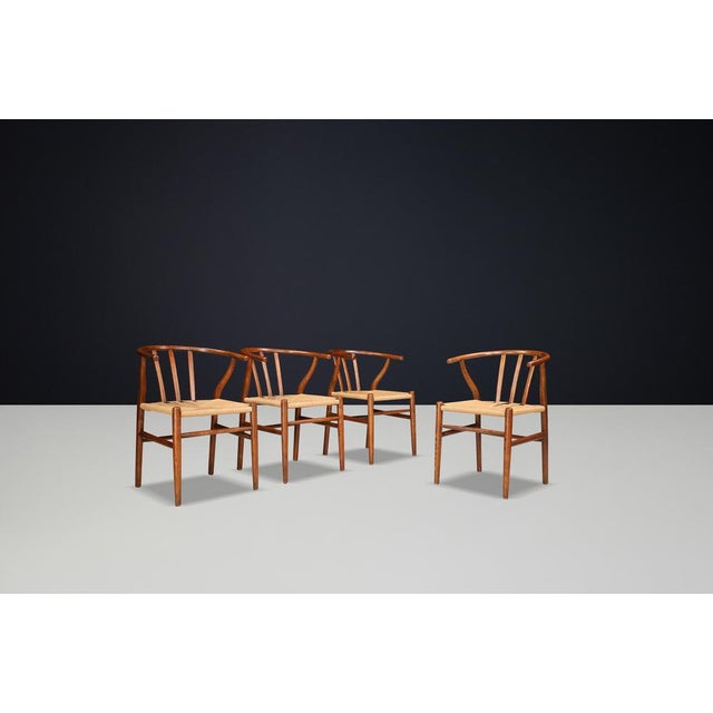 Wishbone Wicker and Oak Armchairs in the style of Hans J. Wegner, Denmark, 1960s, Set of 4 For Sale - Image 11 of 13