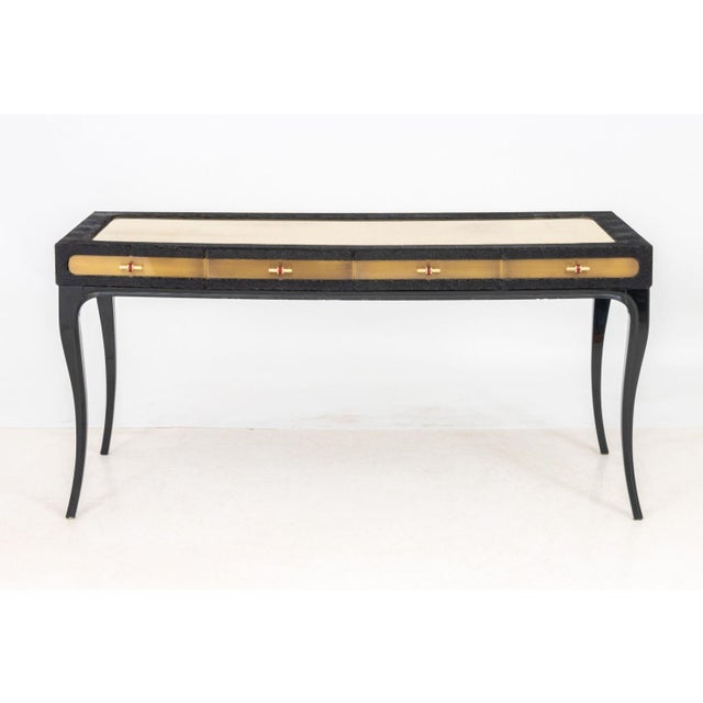Koket "Exotica" Dressing Table, brass inset top surrounded by faux snakeskin above four drawers and four tapered legs,...