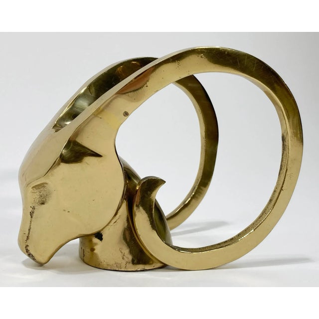 Late 20th Century VIntage Brass Rams Head Bookend Decorative Objet For Sale - Image 5 of 7