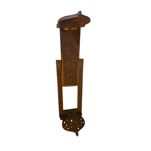 Vintage Hand-Carved Indian Rosewood (Sheesham) Folding Book Stand / Lectern With Intricate Floral Carvings For Sale - Image 4 of 10