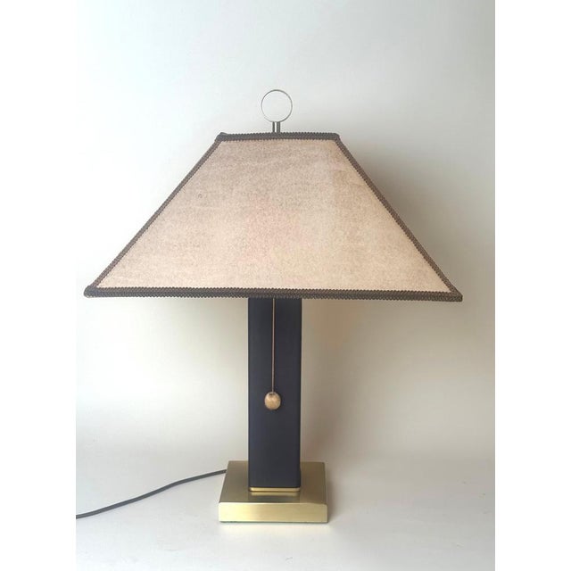 Hollywood Regency Leather and Brass Table Lamp, 1980s For Sale - Image 3 of 18