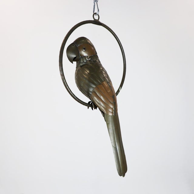 Mexican 1960s Sergio Bustamante Sculpture of Macaw on Hanging Perch For Sale - Image 3 of 5