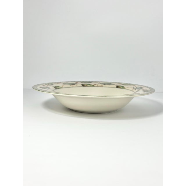 1990s Interiors “Samutra” Stoneware Rim Soup Bowls, Green Leaves Fall - Set of 10 For Sale - Image 4 of 5