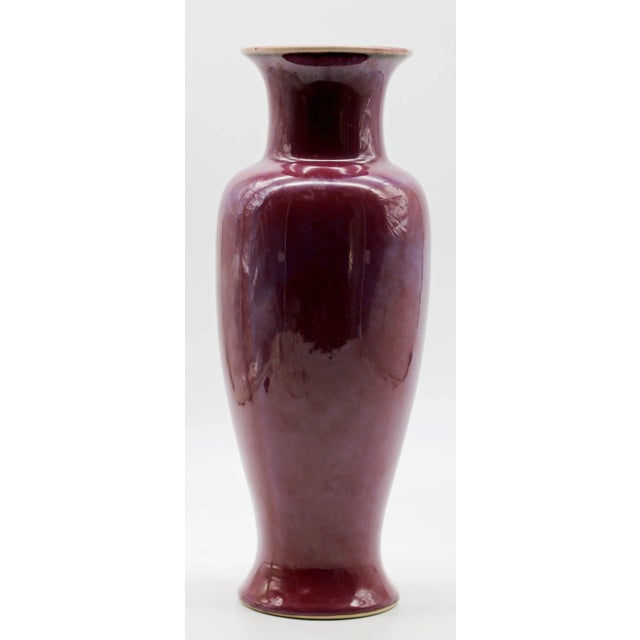 Antique Chinese Flambe Glaze Baluster Vase Oxblood Red With Lavender Shoulder For Sale - Image 11 of 12