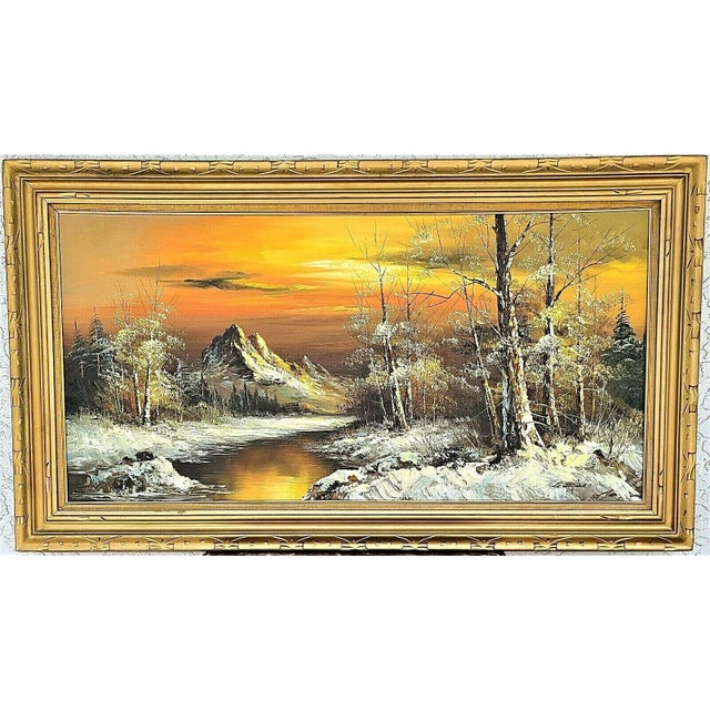 Vintage Large 48" Original Signed G Whitman Landscape Oil Painting For Sale - Image 13 of 13