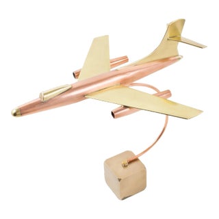 Brass and Copper Airplane Jet Aviation Model, France 1960s For Sale