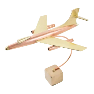 Brass and Copper Airplane Jet Aviation Model, France 1960s