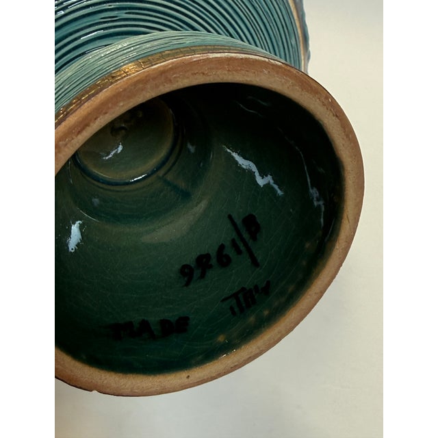 Teal Vintage Aldo Londi for Bitossi "Seta" Pedestal Bowl 1960s For Sale - Image 8 of 11