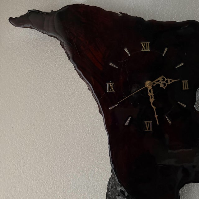 Vintage live edge burlwood wall clock featuring a richly figured natural wood slab with an integrated clock face. The...