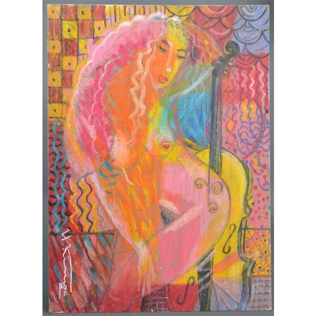 Uldis Krauze, Nude Girl with Chello, 2020, Oil Painting on Board For Sale - Image 8 of 8