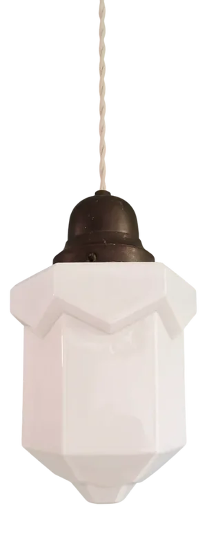 Art Deco Skyscraper Pendant Light in White Opaline, 1920s