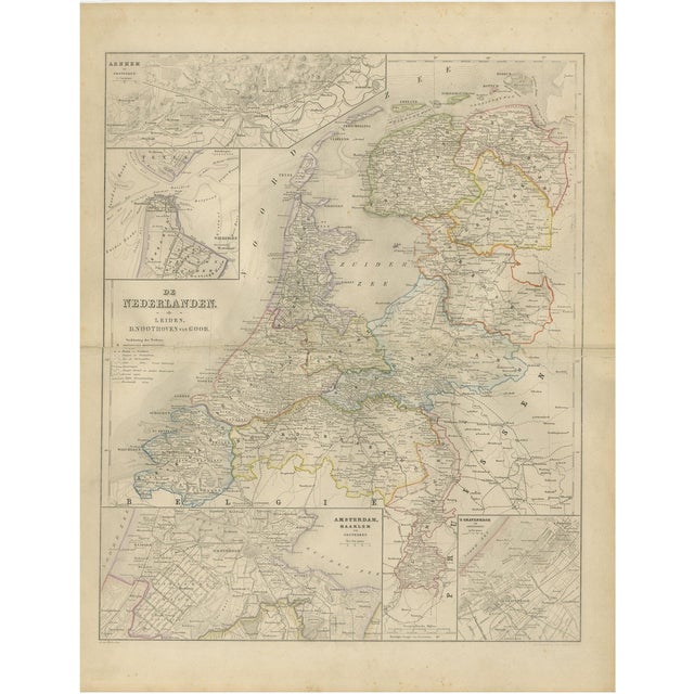 Map of the Netherlands with Insets of Amsterdam and Arnhem, 1876 For Sale