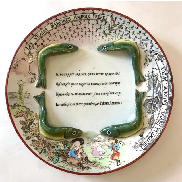 French Majolica Advertising Sardines Plate by Amieux Freres For Sale - Image 10 of 10
