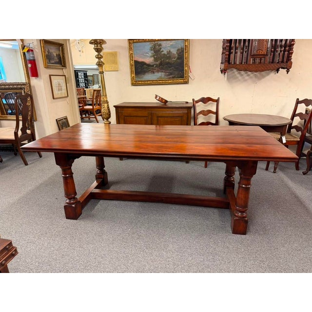 Mahogany English Country Rustic Farmhouse Dining Table, Circa 1980 For Sale In Indianapolis - Image 6 of 12