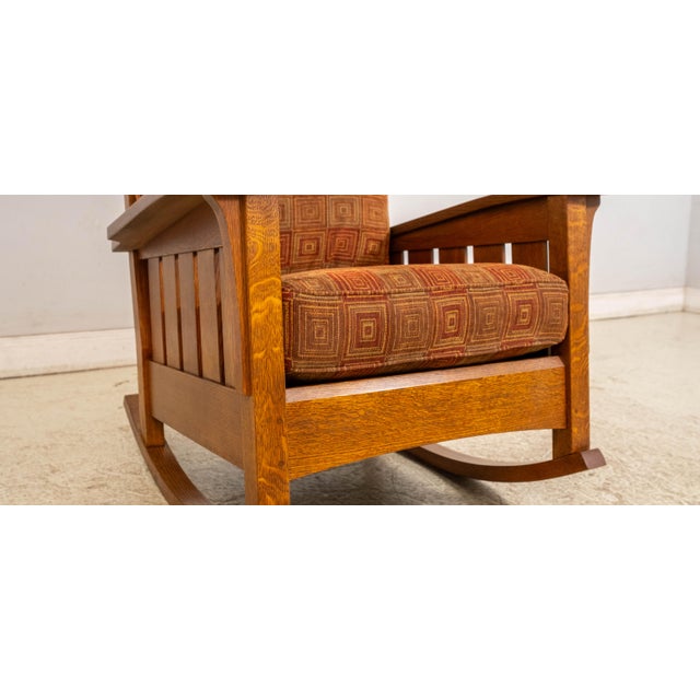 Stickley Upholstered Large Mission Oak Rocking Chair For Sale In Philadelphia - Image 6 of 18