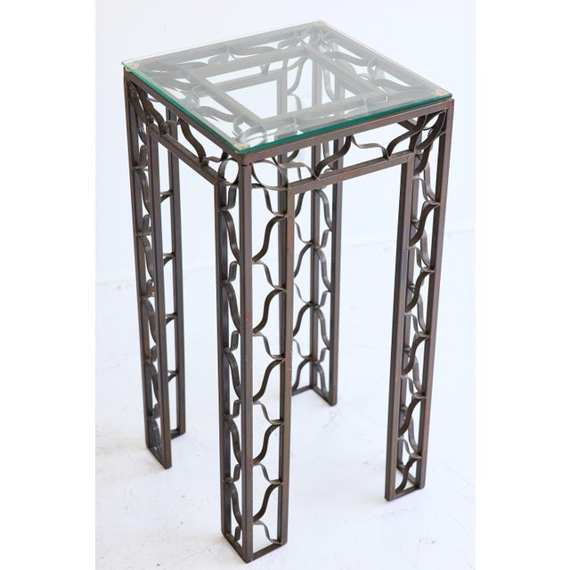Pair of Pedestal Tables With Metalwork Frames and Glass Tops, Indoor/Outdoor For Sale - Image 15 of 15
