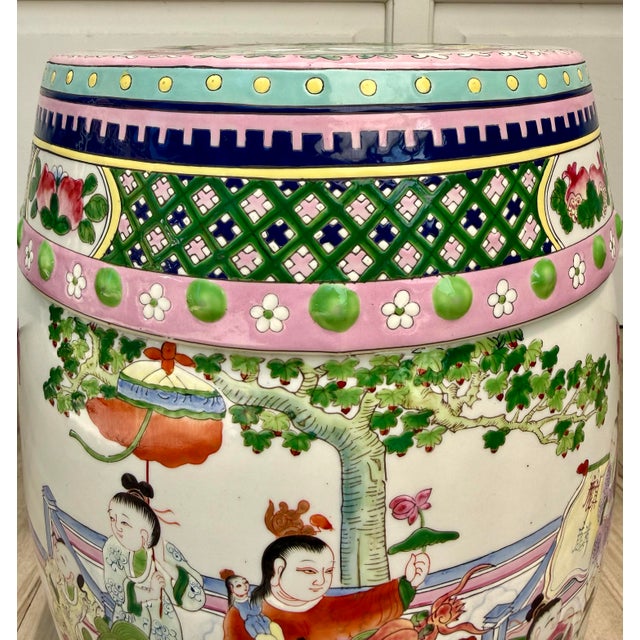 Mid-20th C. Chinese Hand-Painted Porcelain Garden Stool With Figural Scenes For Sale - Image 4 of 12
