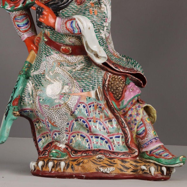 Rose Monumental Chinese Famille Rose Porcelain Figure of Guan Gong - 32" Tall For Sale - Image 8 of 9