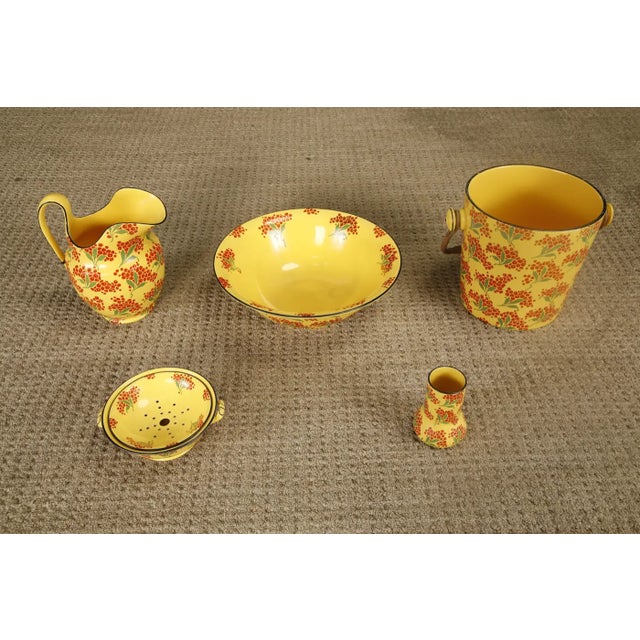 Yellow Vintage Enamelware Five-Piece Wash Set in Yellow With Red Berry Motif, C 1950s For Sale - Image 8 of 10