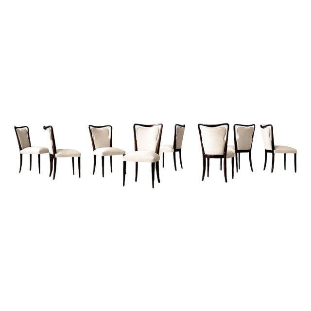 Set of Eight Dining Chairs in Solid Rosewood & Upholstered Fabric by Giuseppe Scapinelli, Brazilian Modern, 1950s For Sale